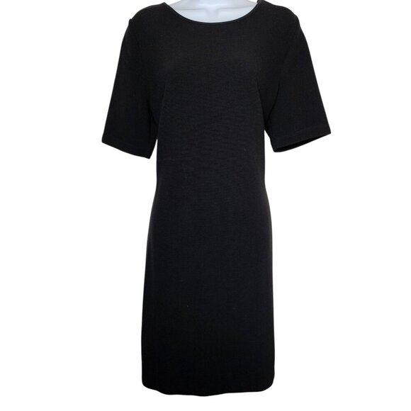 Mario Serrani Italy Black Knit Sheath Dress Women’s Large Ribbed Texture - Picture 1 of 5